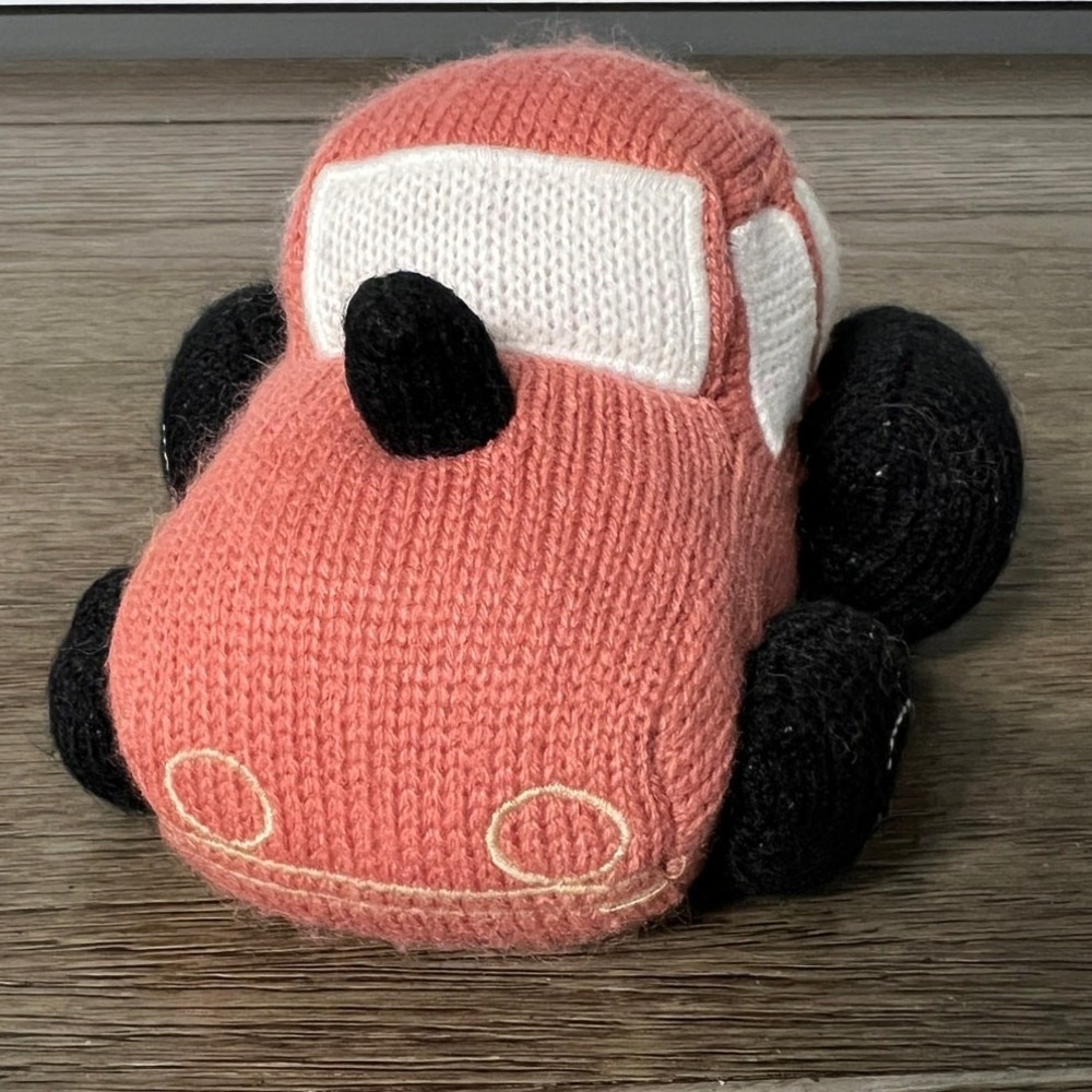 Cloud Island Pink Knit Plush Car Stuffed Vehicle Toy Soft Nursery Decor